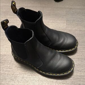 Dr. Martens Black Leather Boots with Yellow Stitching